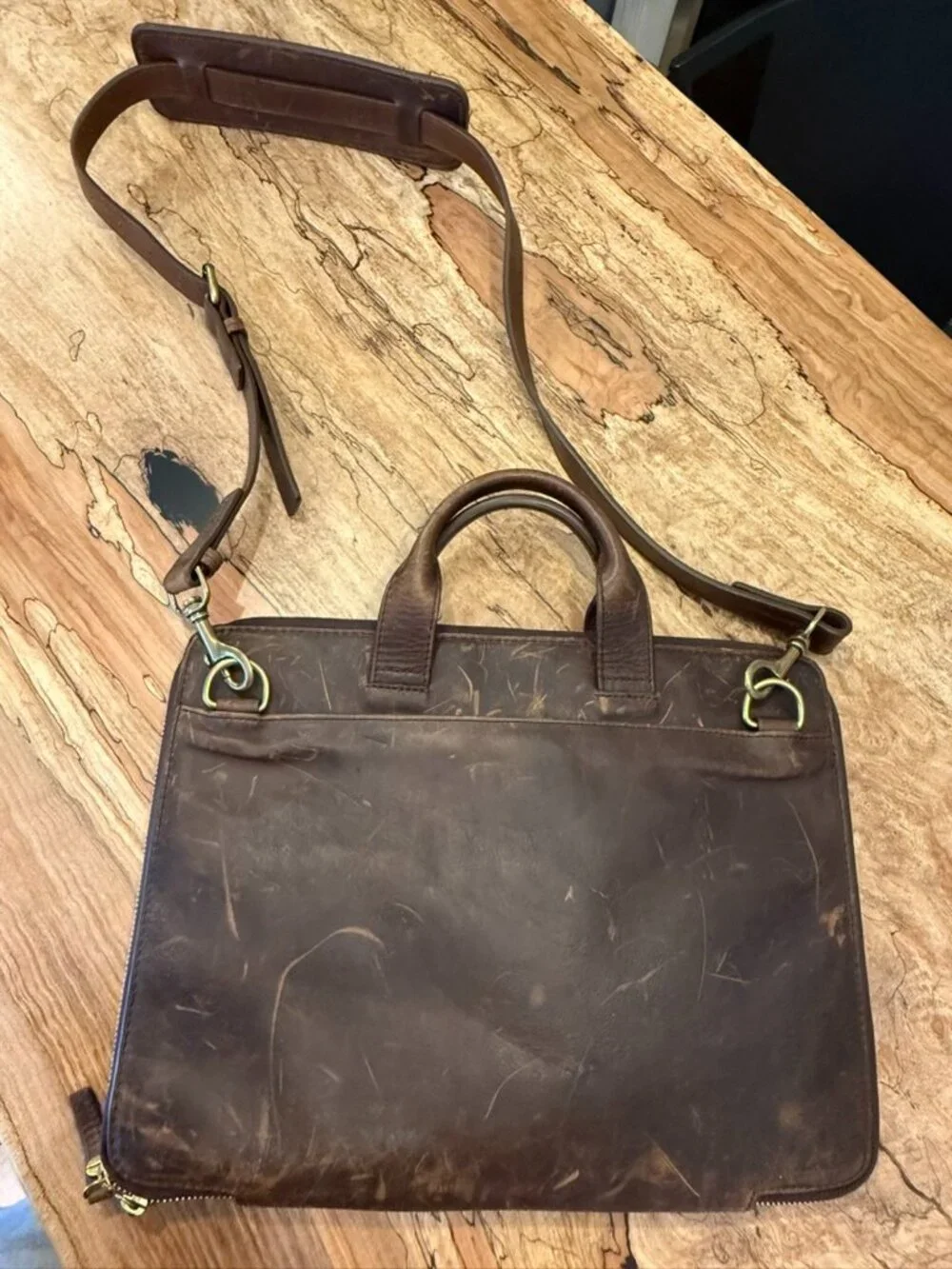 Genuine Leather Laptop Briefcase | Dark Brown | Vintage Distressed Leather